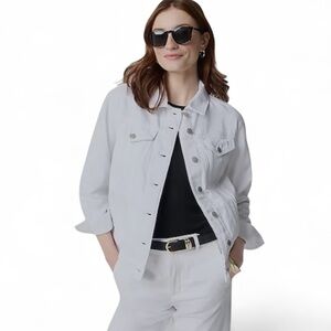 J. Crew Factory sz 2X White Relaxed denim jacket New Coastal Nautical Preppy